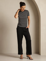 [Schwarzer Streifen] SilkSilky-DE Short Sleeve Crew-Ausschnitt T-Shirt 007