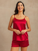 [Rotwein] SilkSilky-DE 19Momme Seide Ärmellos Camisole Set 003