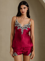 [Rotwein] SilkSilky-DE Sleeveless V Neck Camisole-Set 001
