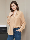 SilkSilky DE Pure Silk Long Sleeve Collar Damenhemd Tan 005