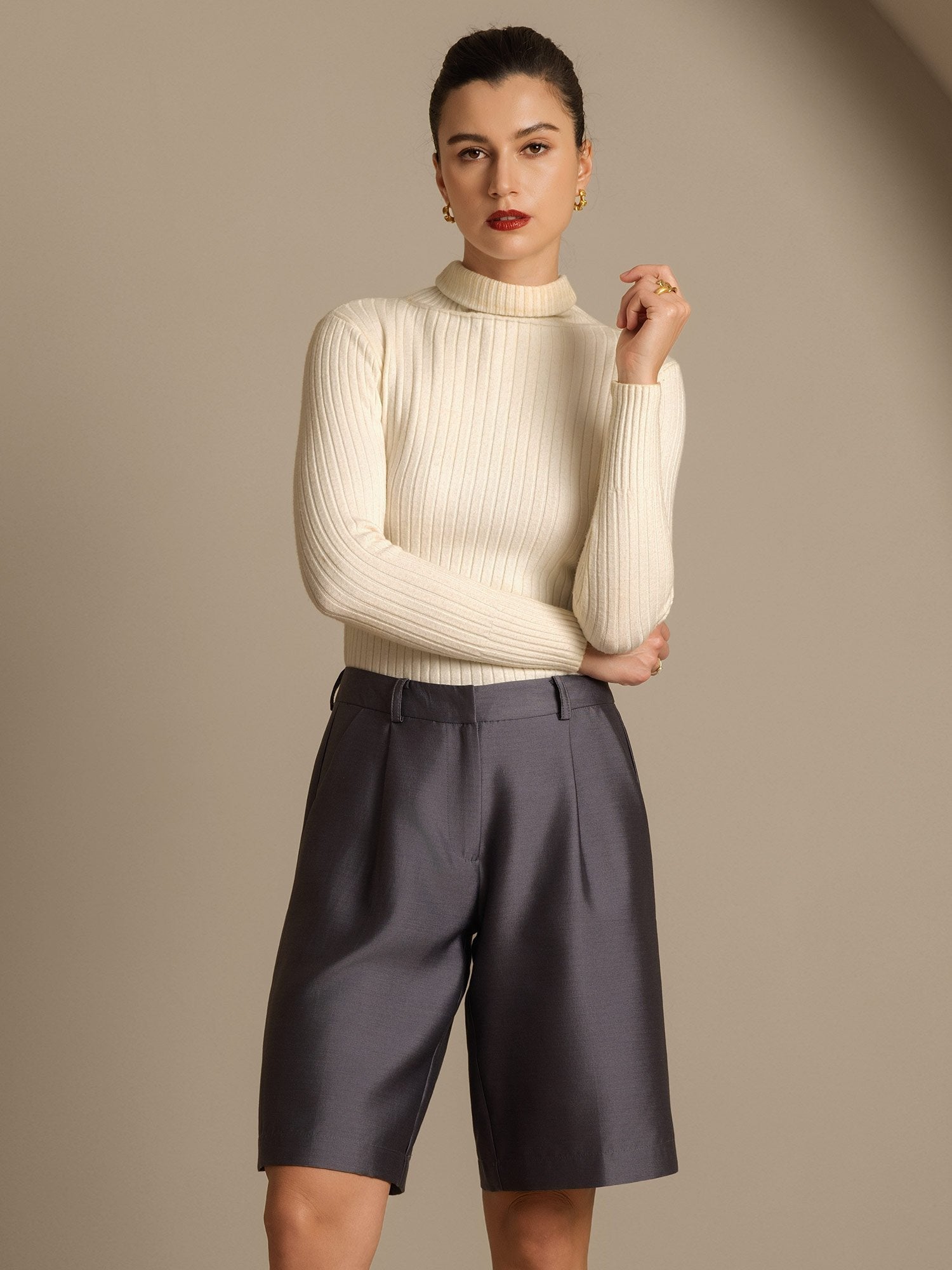 [Grau] SilkSilky-DE 32Momme Silk-Wool Blend Womens Shorts 008,