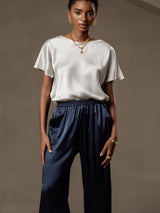 [Dunkelblau] SilkSilky-DE 19Momme Seide Womens Pants 003