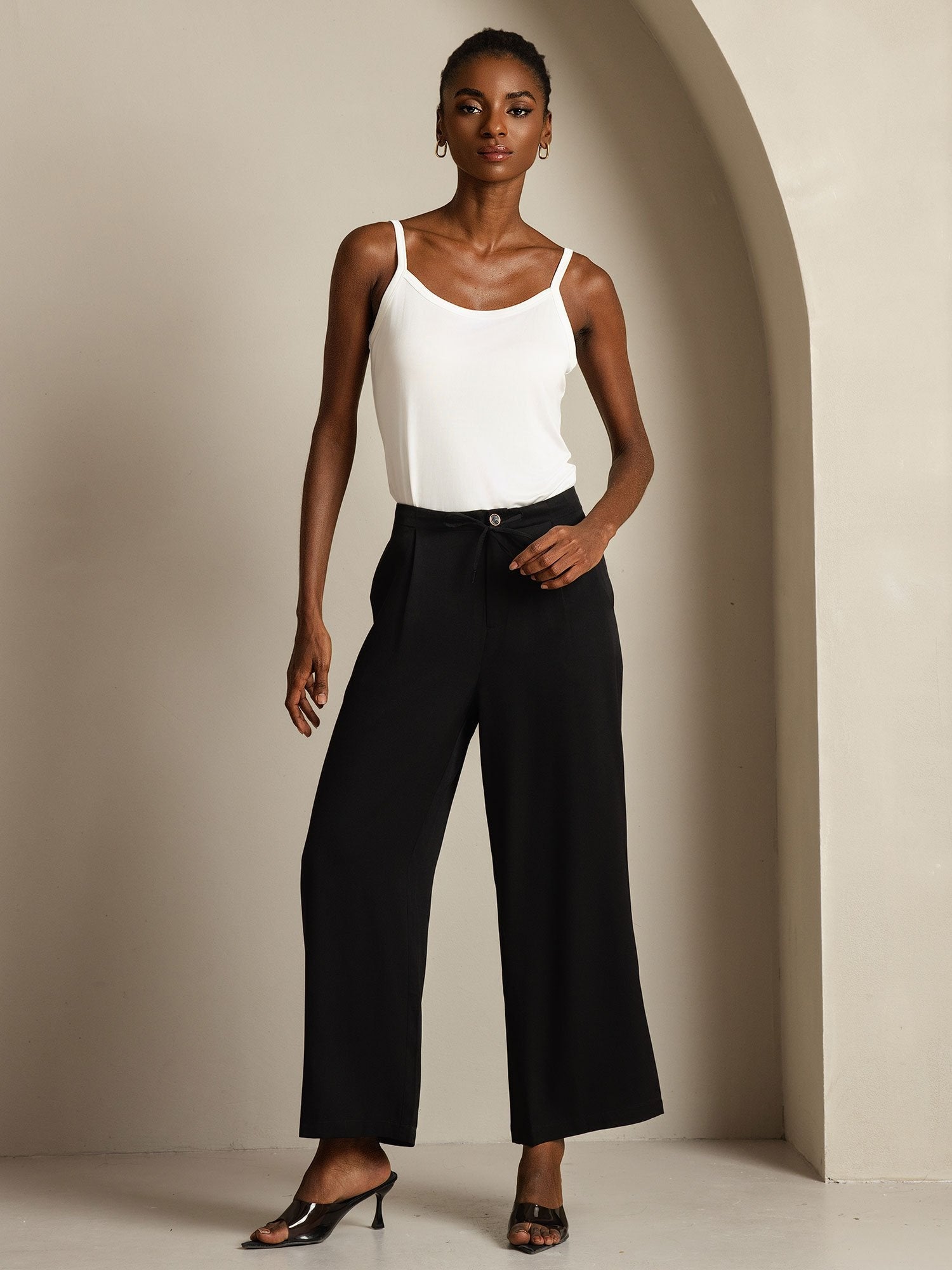[Schwarz] SilkSilky-DE 19Momme Seide Womens Pants 005