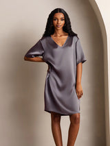 [Lilagrau] SilkSilky-DE Half Sleeve V Neck Nachthemden 005