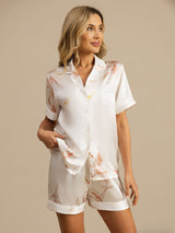 [Weiß] SilkSilky-DE Short Sleeve Notch-Kragen Damen Pyjamas 003