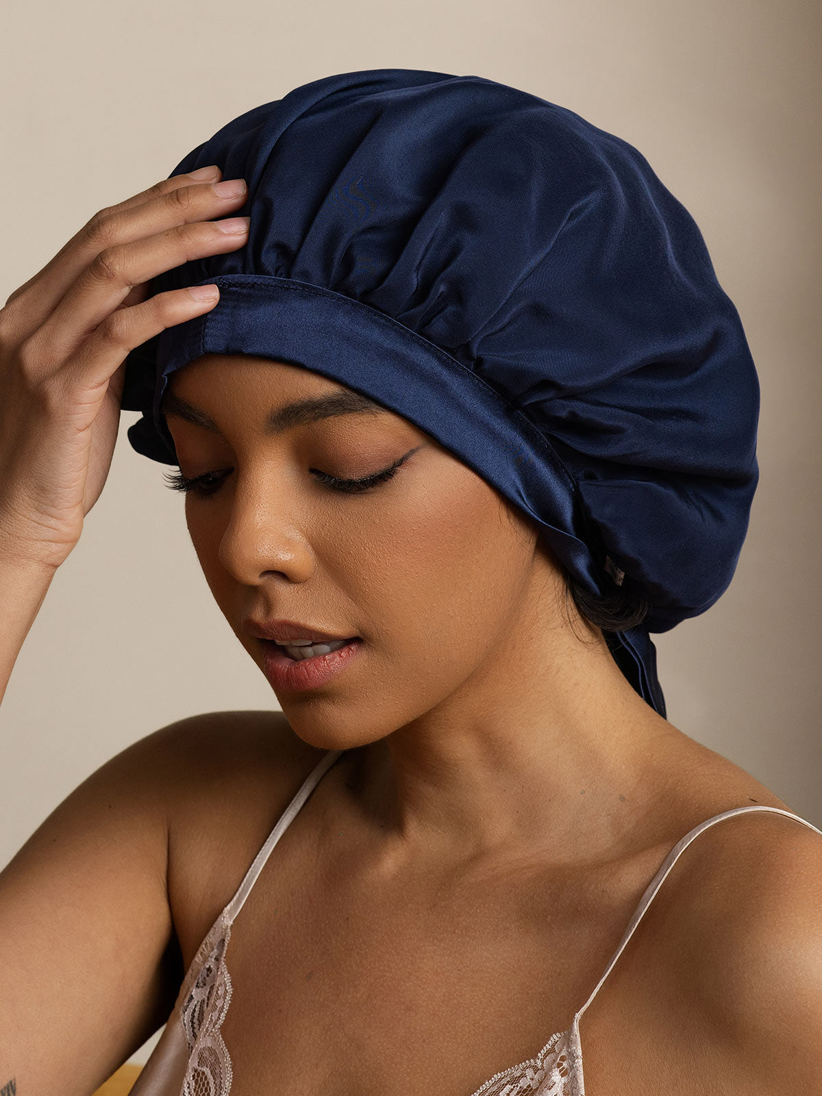 [Dunkelblau] SilkSilky-DE Reine Seide Sleep Cap 002