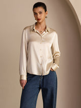 [Reisbeige] SilkSilky-DE Long Sleeve Lapel Collar Damenhemd 001