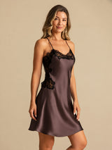 [Dunkelbraun] SilkSilky-DE Sleeveless V Neck Nachthemden 003