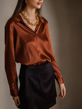 [Karamell] SilkSilky-DE Long Sleeve Lapel Collar Damenhemd 001