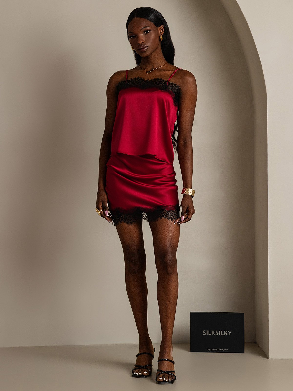 [Rotwein] SilkSilky-DE 19Momme Seide Skirt 006