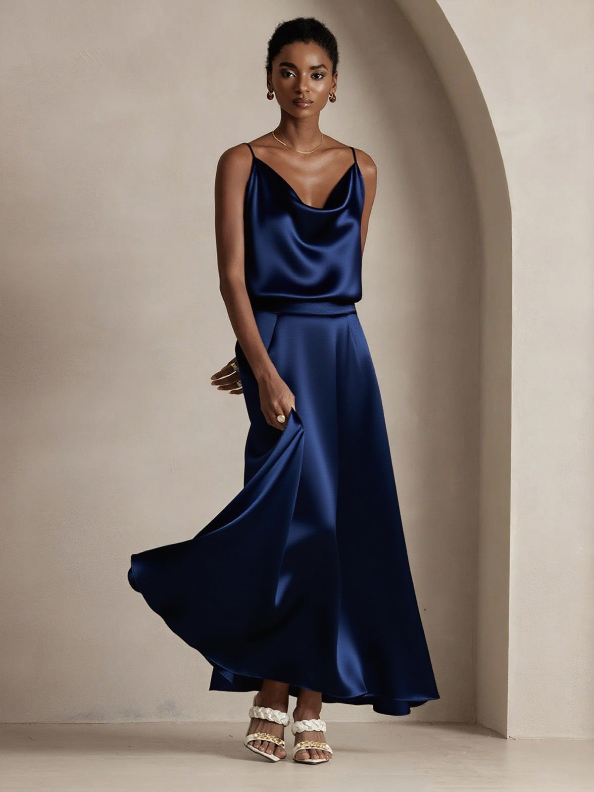 [Dunkelblau] SilkSilky-DE 19Momme Seide Skirt 003