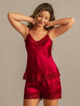 [Rotwein] SilkSilky-DE Sleeveless V Neck Camisole-Set 005