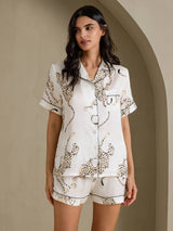 [Weißer Gepard] SilkSilky-DE Short Sleeve Notch Collar Damen Pyjamas 004