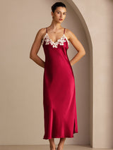 [Rotwein] SilkSilky-DE Sleeveless V Neck Kleider 007