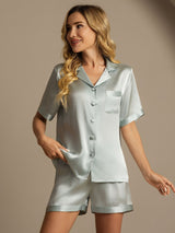 [Hellblau] SilkSilky-DE Reine Seide Womens Pajamas 001,
