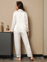 [Weiß] SilkSilky-DE Long Sleeve Notch-Kragen Damen Pyjamas 002