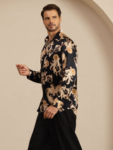 [Schwarzer Drache] SilkSilky-DE Long Sleeve Lapel Collar Herrenhemd 005