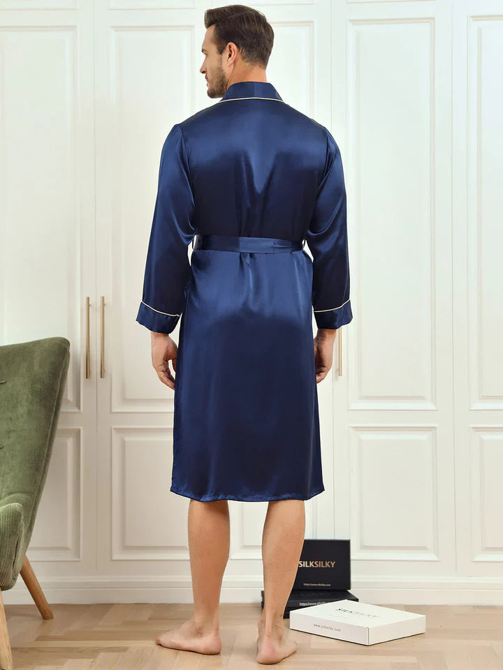 [Dunkelblau] SilkSilky-DE Reine Seide Mens Robe 002
