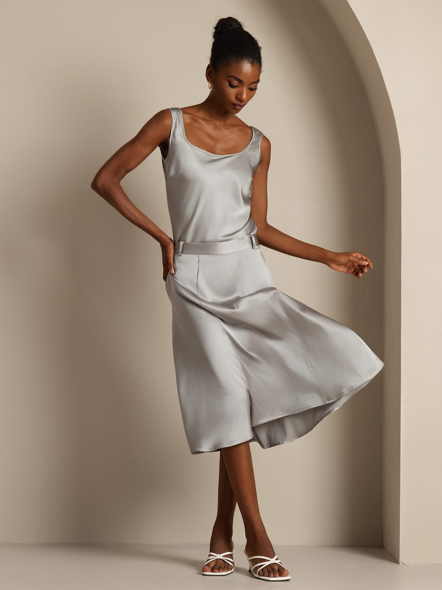 [Greifgrau] SilkSilky-DE 19Momme Seide U Ausschnitt Cami Top 006,