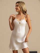 [Weiß] SilkSilky-DE Sleeveless V Neck Nachthemden 006