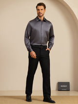 [Dunkelgrau] SilkSilky-DE Long Sleeve Lapel Collar Herrenhemd 005