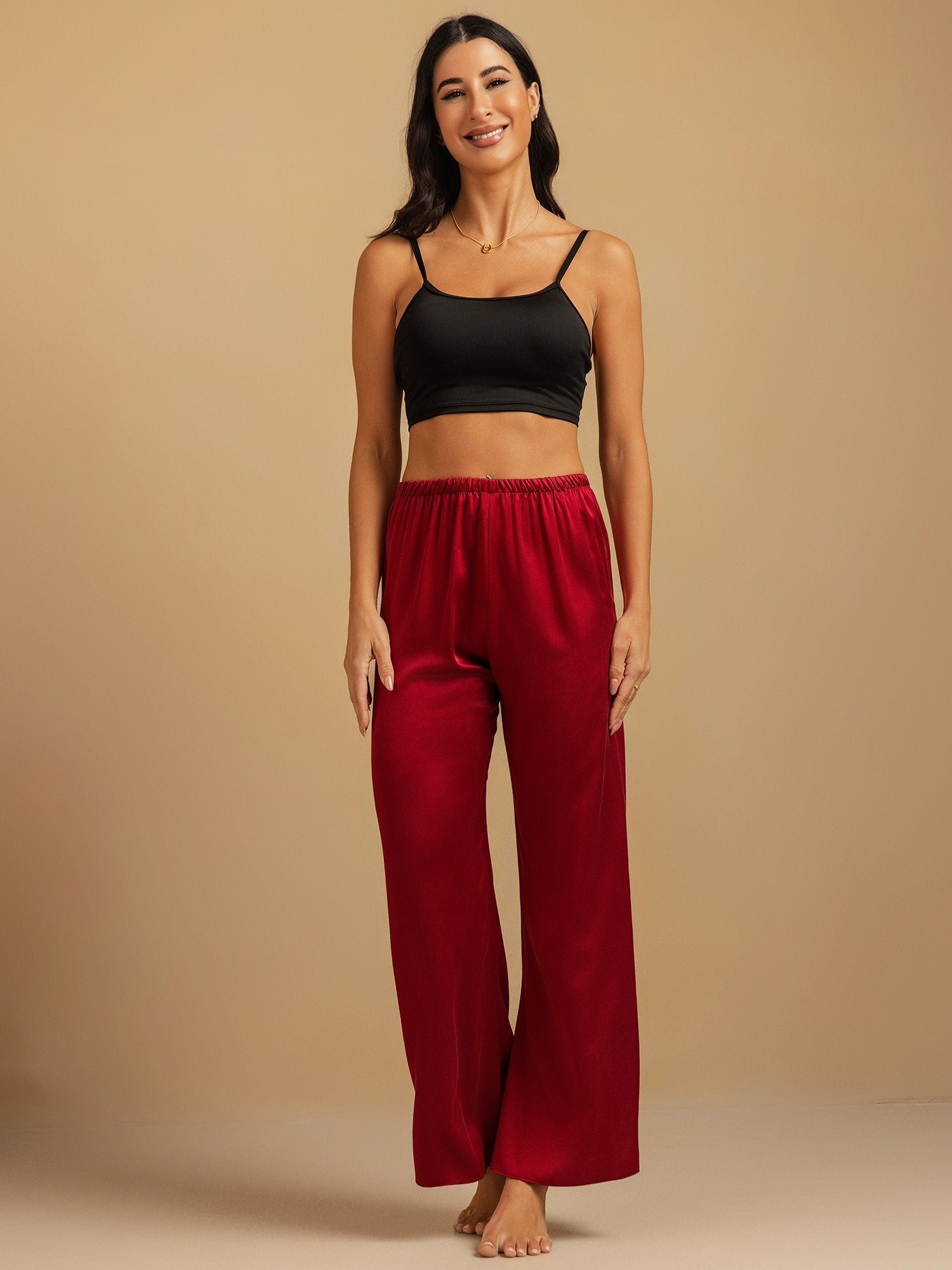 [Rotwein] SilkSilky-DE 19Momme Seide Womens Sleep Bottoms 008,