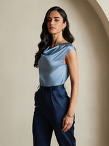 [Graublau] SilkSilky-DE Cap Sleeve Cowl Neck T-Shirt 004