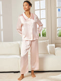 SilkSilky DE Reine Seide Langärmelig Umlegekragen Damen Pyjamas Hellrosa 003