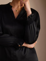 [Schwarz] SilkSilky-DE Long Sleeve Damenblusen 005