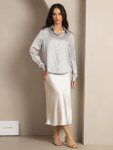 [Hellgrau] SilkSilky-DE Long Sleeve Lapel Collar Damenhemd 004