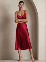 [Rotwein] SilkSilky-DE Sleeveless V Neck Kleider 004