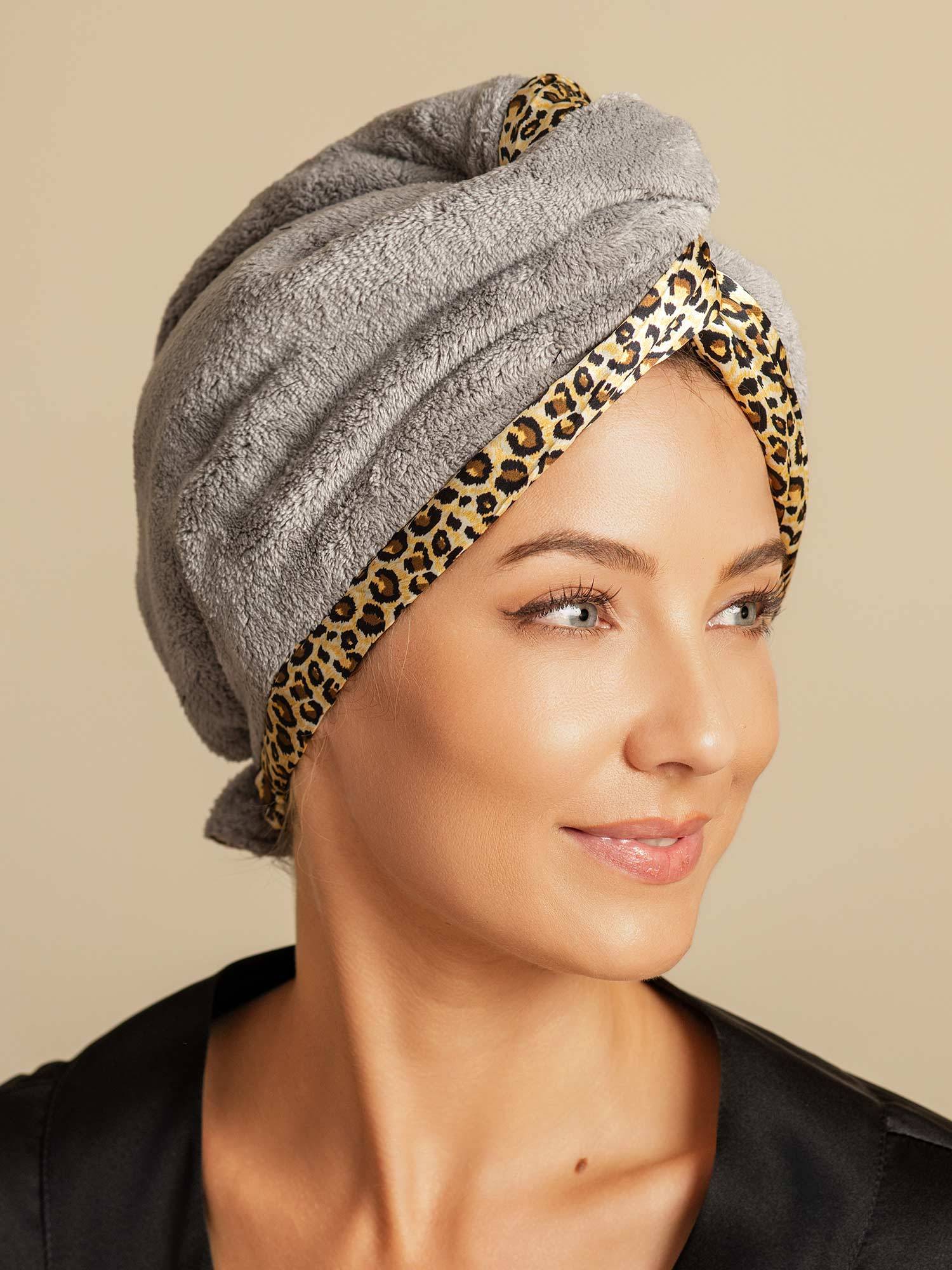 [Leopard] SilkSilky-DE Reine Seide Hair Towel Wrap 007,