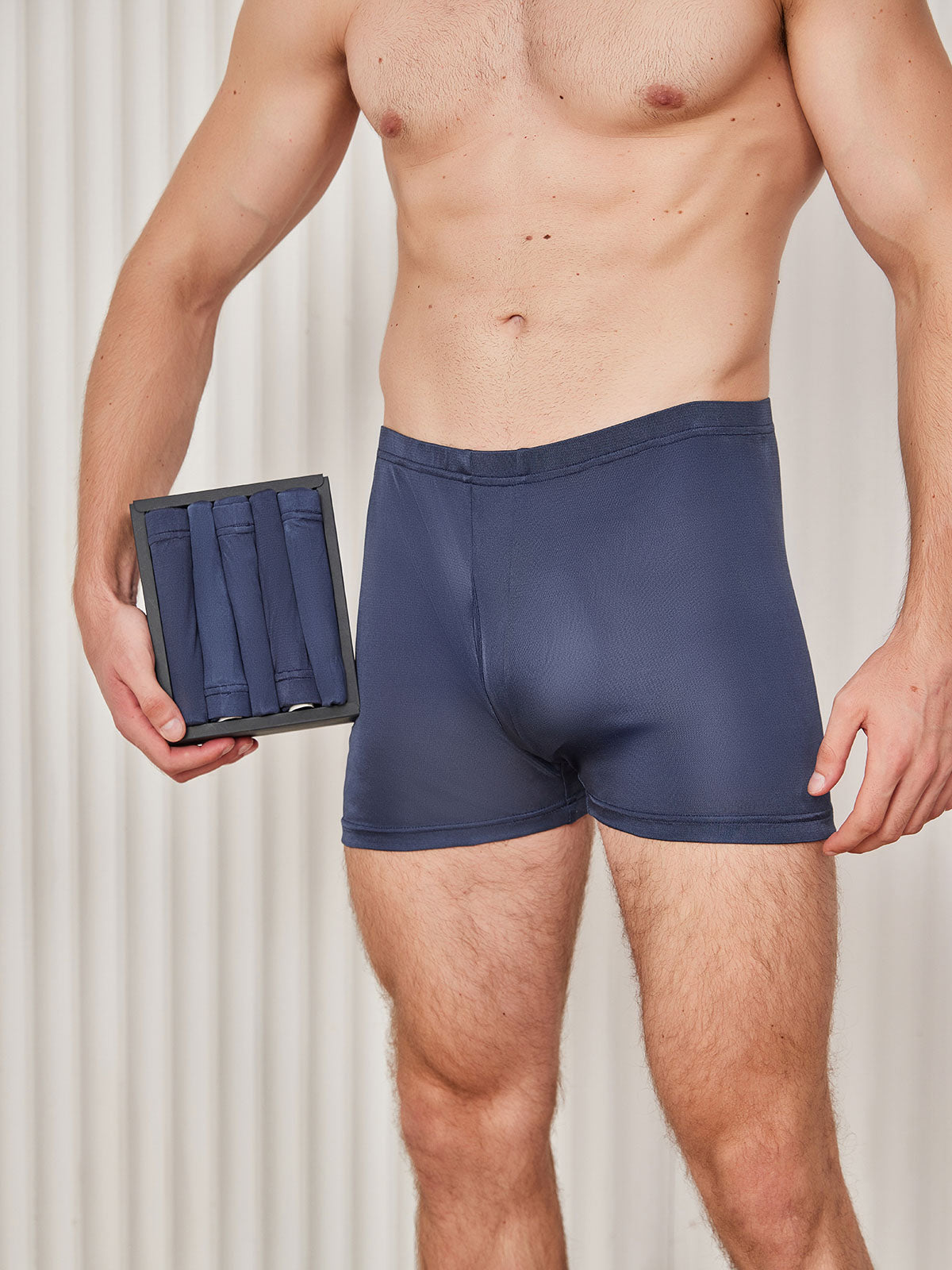 [Dunkelblau] SilkSilky-DE Reine Seide Mens Underwear 001