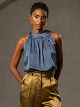 [Echtes Petrol] SilkSilky-DE Sleeveless Halter T-Shirt 001