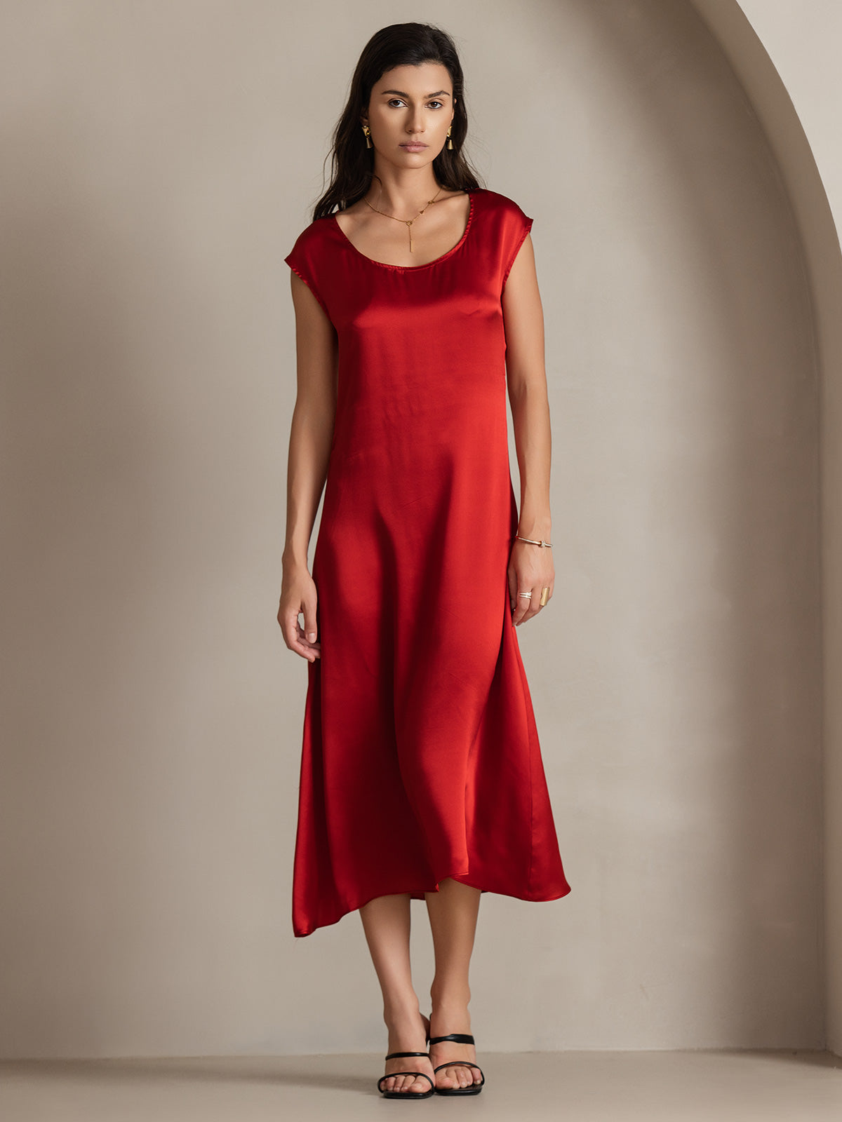 [Rotwein] SilkSilky-DE 19Momme Seide Dress 003