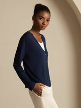 [Dunkelblau] SilkSilky-DE Long Sleeve Damen Cardigan 005