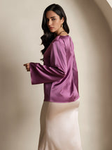 [Dunkelviolett] SilkSilky-DE Long Sleeve Boat Neck Bluse 002