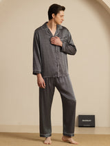 [Schwarzer Ginkgo] SilkSilky-DE 19Momme Langärmelig Herren Pyjamas 006
