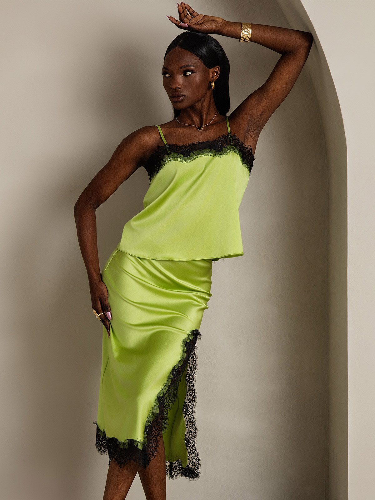 [Mintgrün] SilkSilky-DE 19Momme Seide Skirt 005