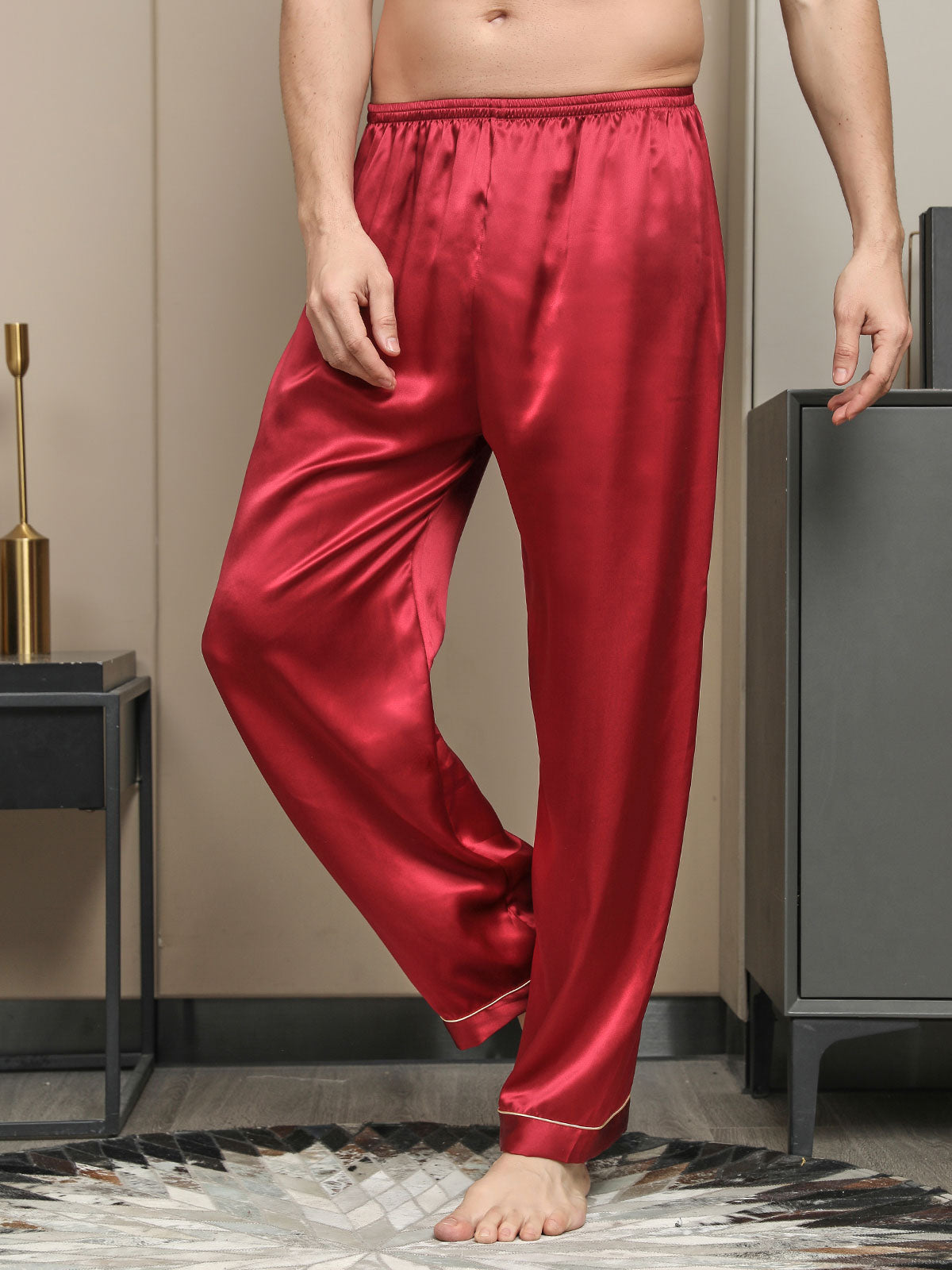 [Rot] SilkSilky-DE Reine Seide Mens Sleep Bottoms 001