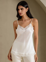 [Weiß] SilkSilky-DE Spaghetti Strap V Neck Cami Top 001