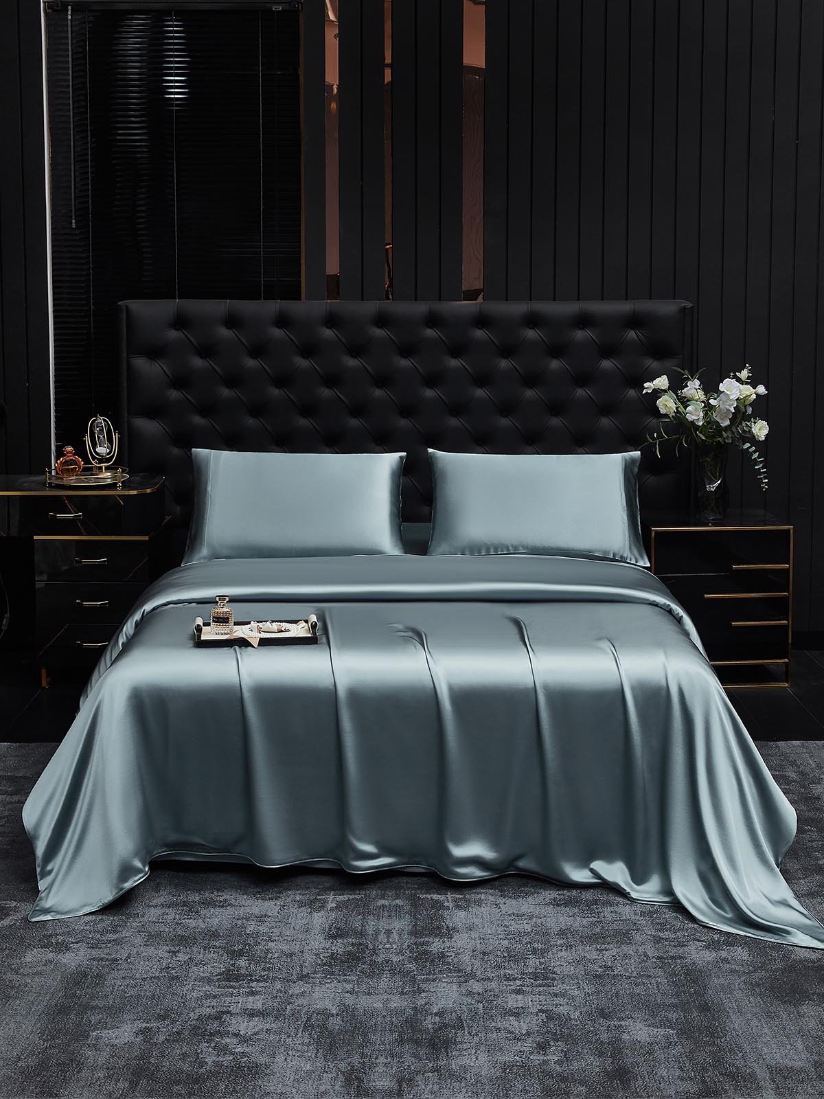 [Graublau] SilkSilky-DE 22Momme Reine Seide Bedding Set 001