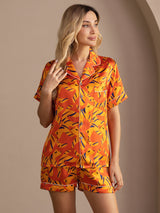 [Oranger Hund] SilkSilky-DE Short Sleeve Lapel Collar Damen Pyjamas 005