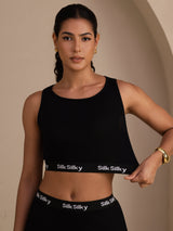 [Schwarz] SilkSilky-DE Sleeveless Crew Neck Cami Top 003