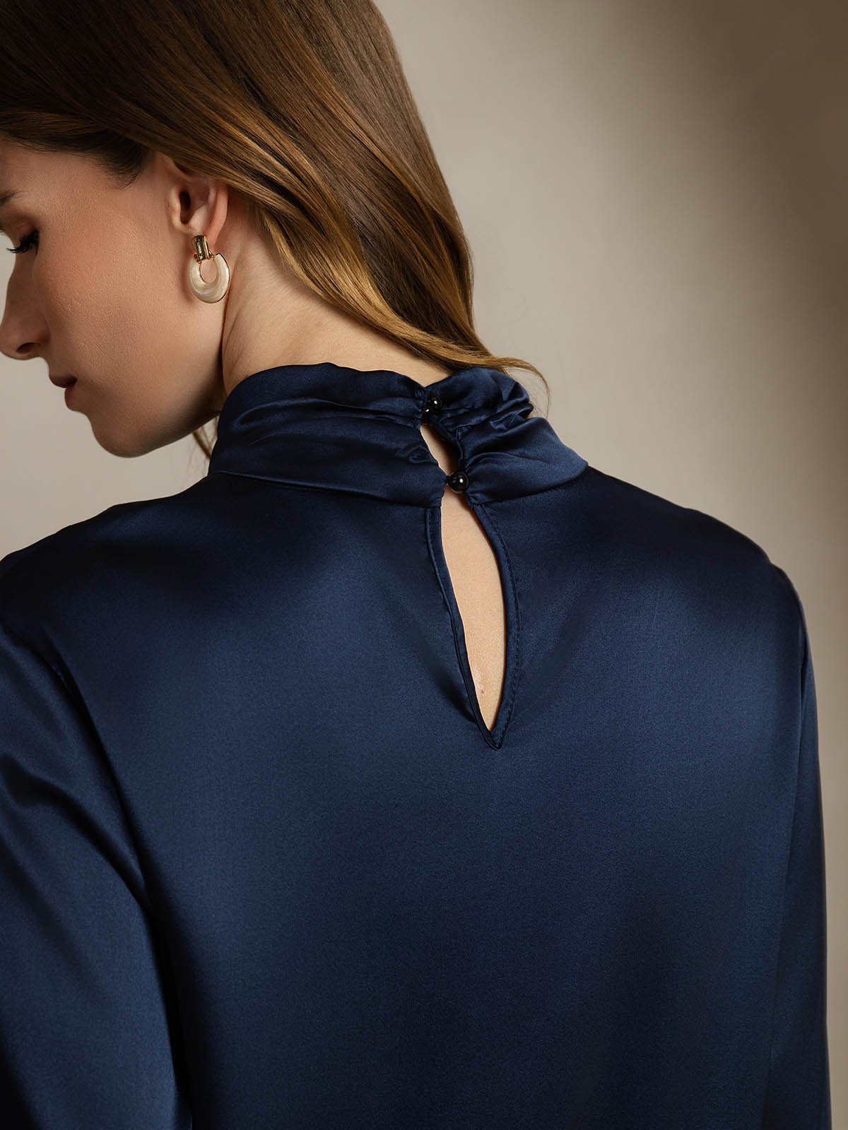 [Dunkelblau] SilkSilky-DE 19Momme Seide Womens Shirt 004