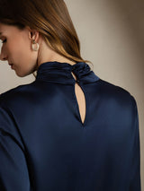 [Dunkelblau] SilkSilky-DE Long Sleeve Keyhole Neck Damenblusen 004