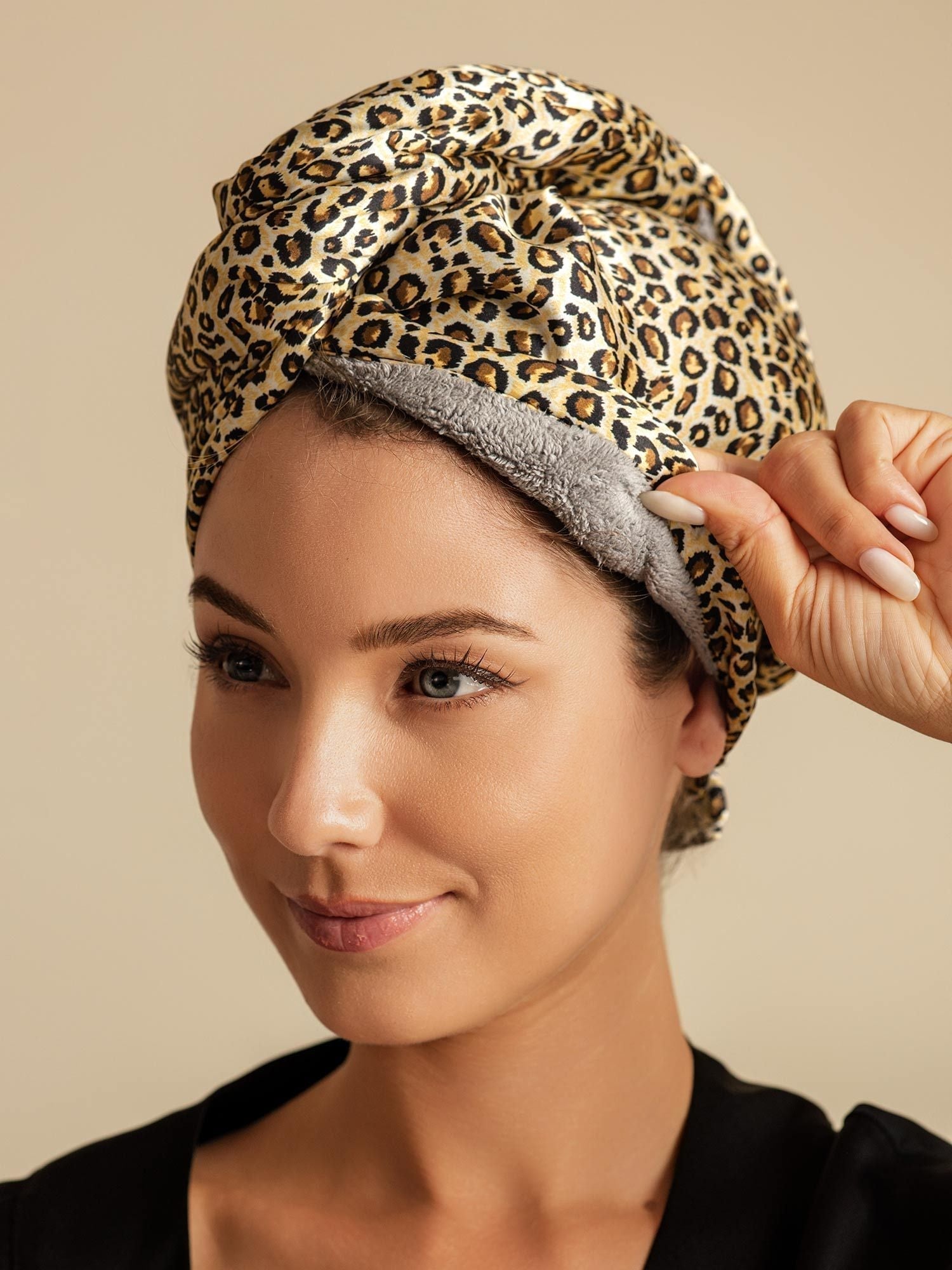 [Leopard] SilkSilky-DE Reine Seide Hair Towel Wrap 003,