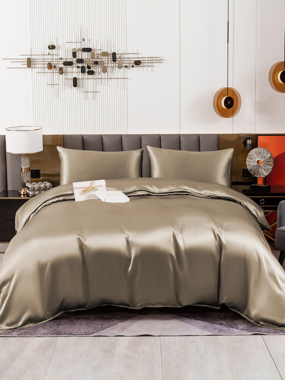 [Khaki] SilkSilky-DE 19Momme Reine Seide Bedding Set 002