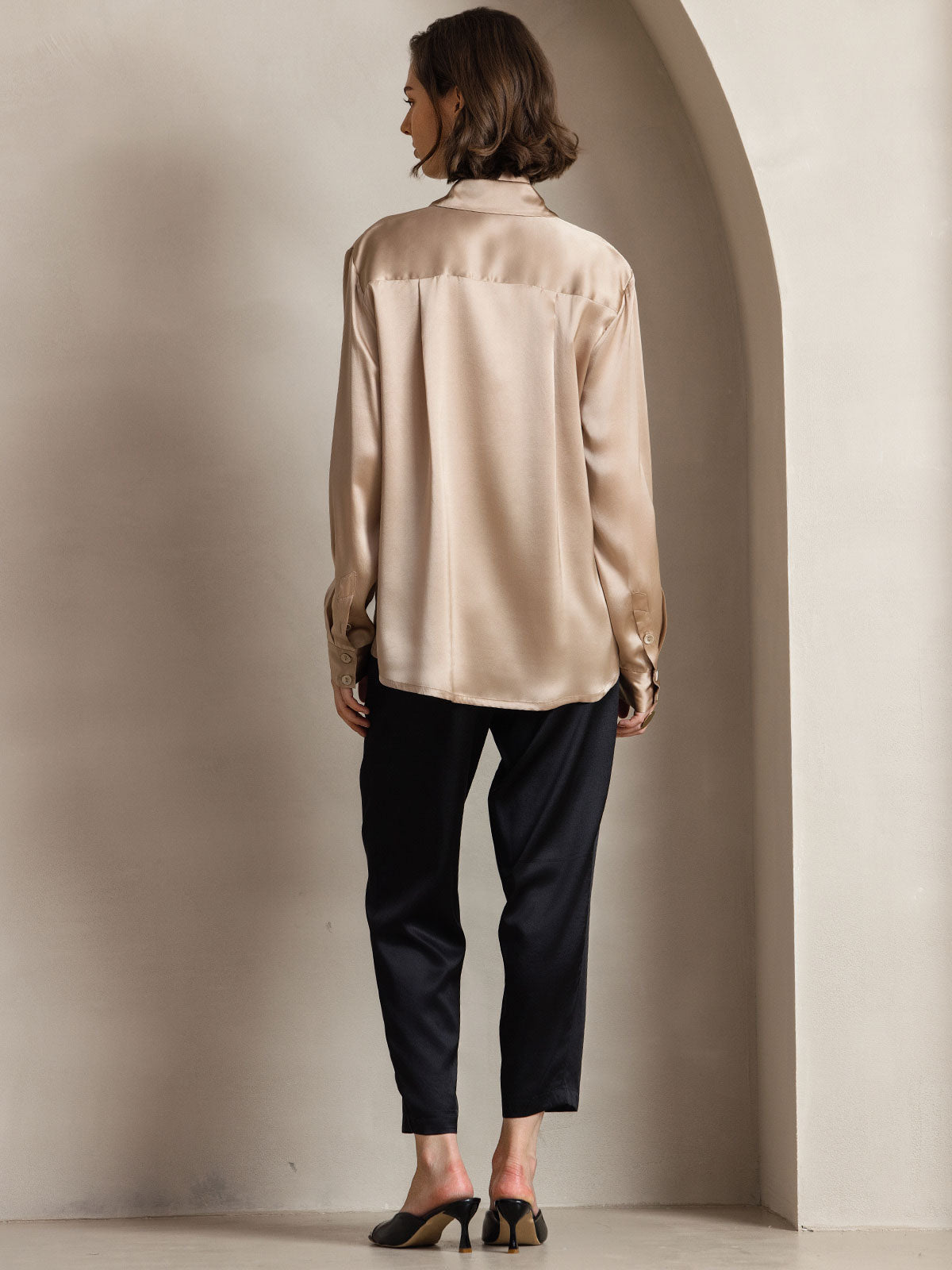 [Champagner] SilkSilky-DE Long Sleeve Lapel Collar Damenhemd 002