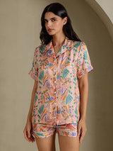 [Rosa Fauna] SilkSilky-DE Short Sleeve Notch Collar Damen Pyjamas 001